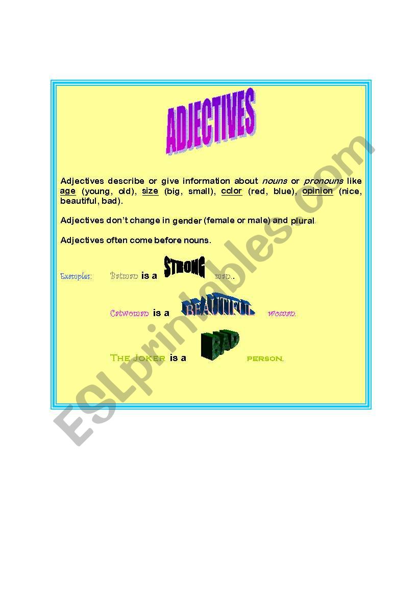 adjectives worksheet