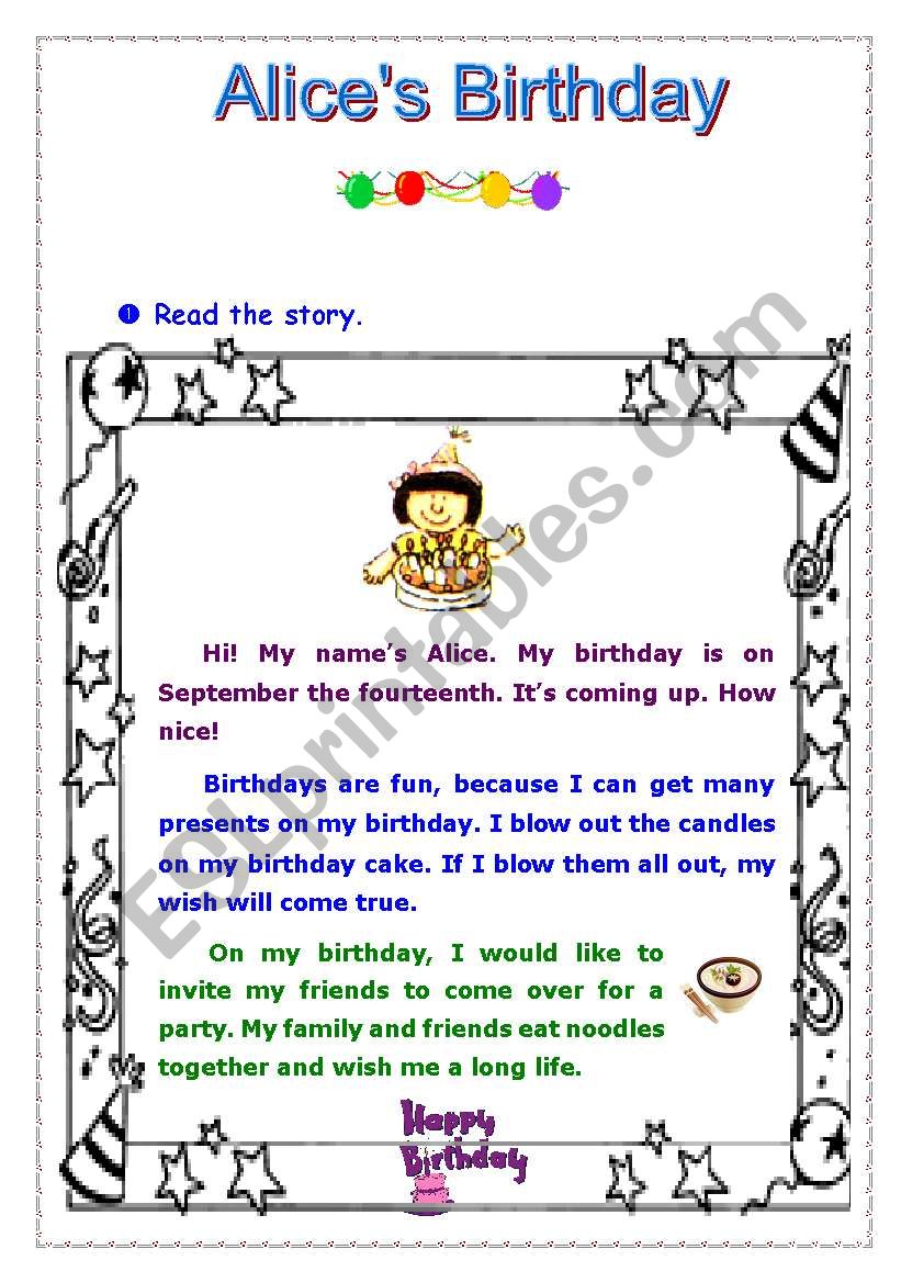 Alices Birthday worksheet