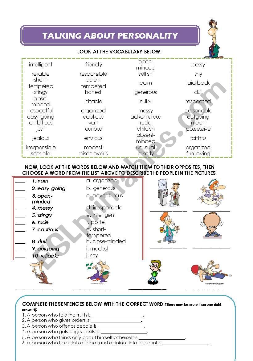 PERSONALITY - VOCABULARY, EXERCISES AND WRITING TASK