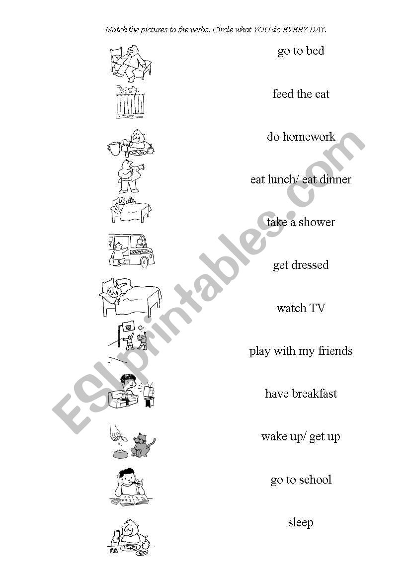 Daily routine - matching worksheet