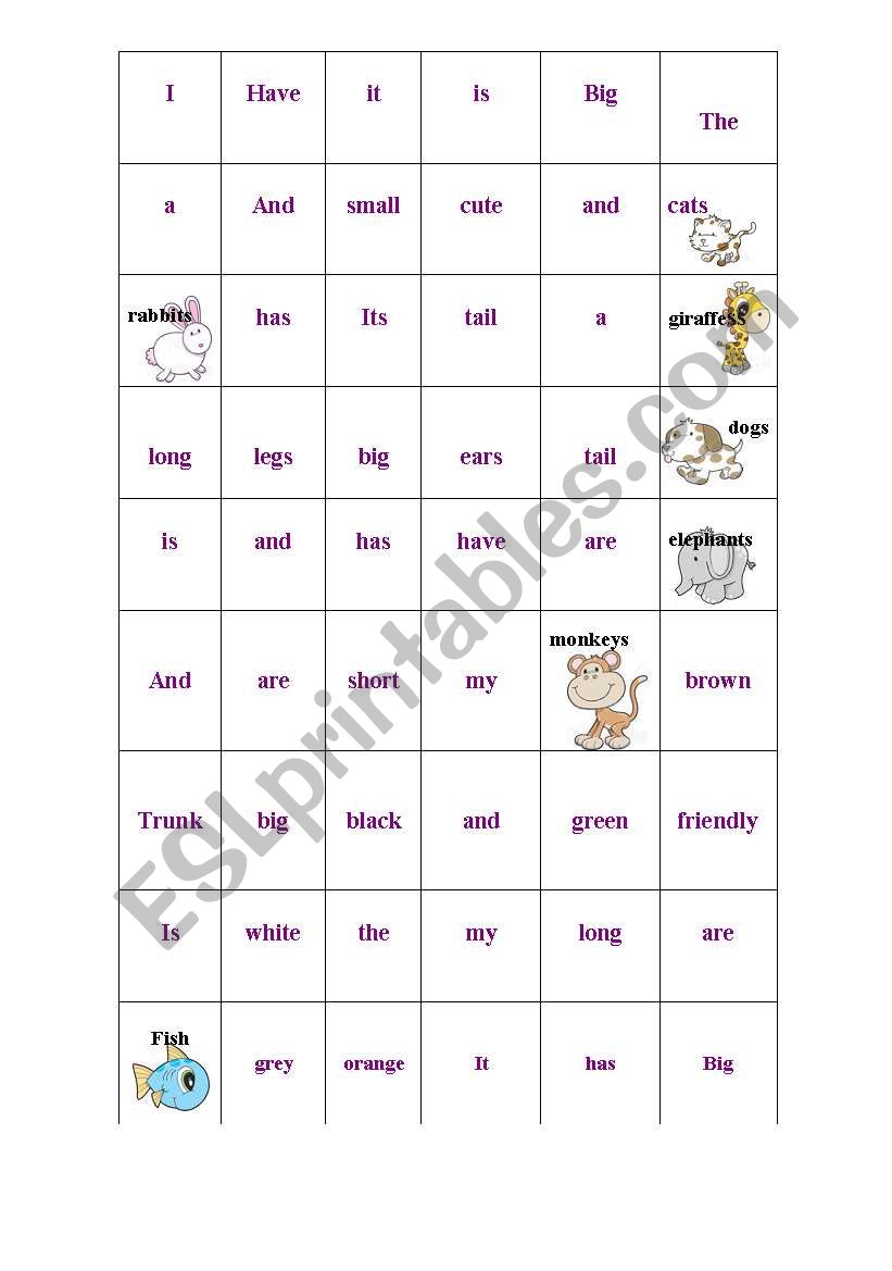 Animal descriptions worksheet