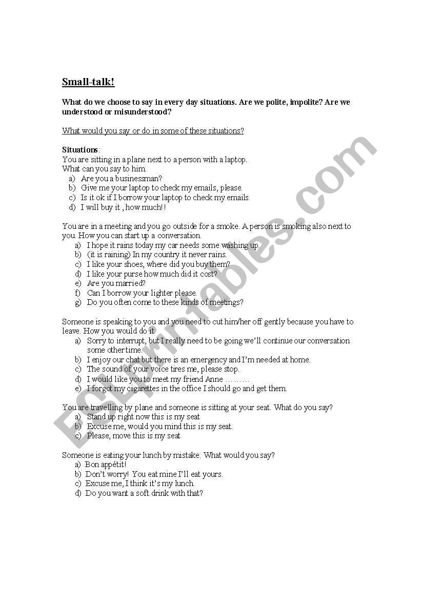 Small Talk worksheet