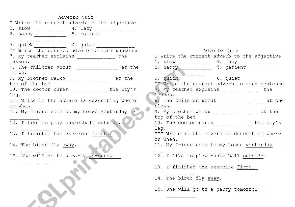 Adverbs worksheet