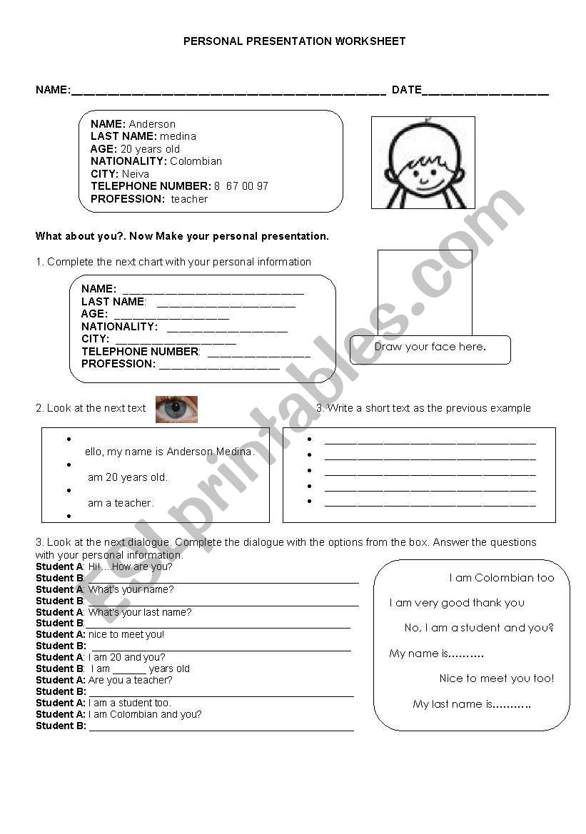 personal presentation worksheet