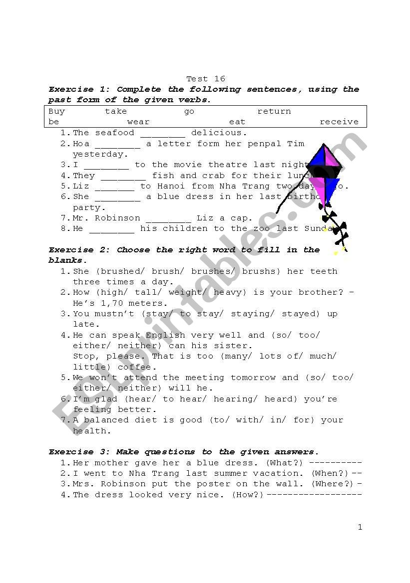 English Test worksheet