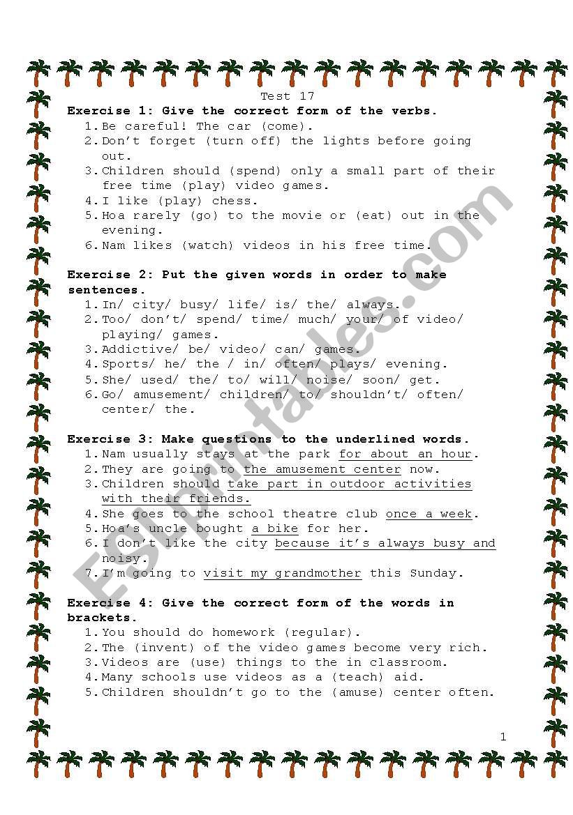 English Test worksheet