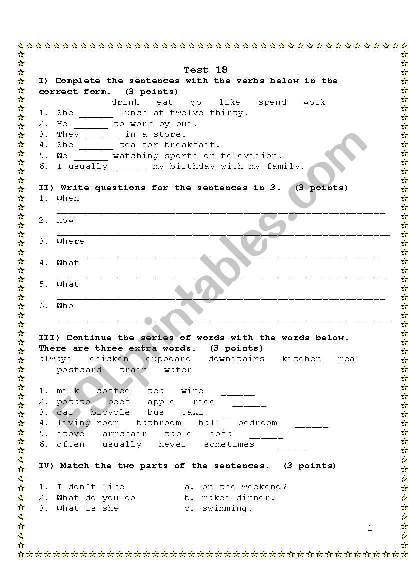 English Test worksheet