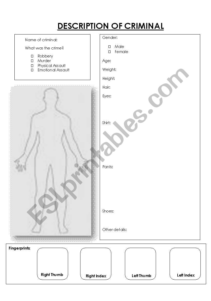 Description of a Criminal worksheet