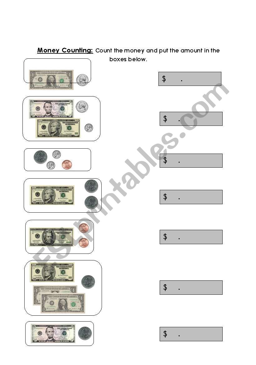 Money Counting worksheet
