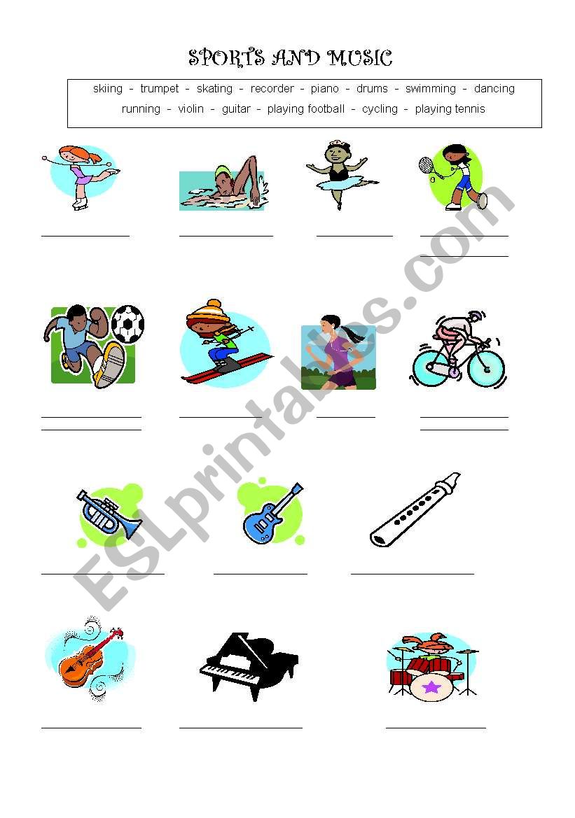 Sports and music worksheet