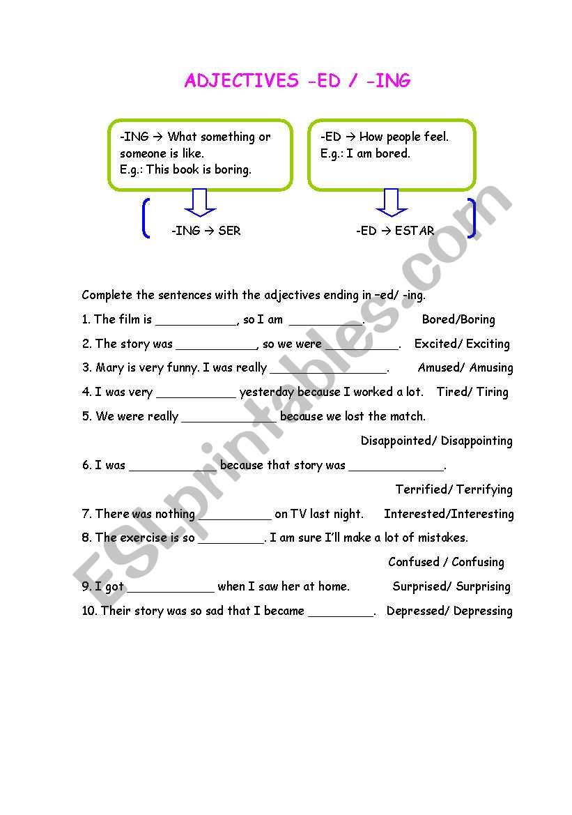 ADJECTIVES -ED/-ING worksheet