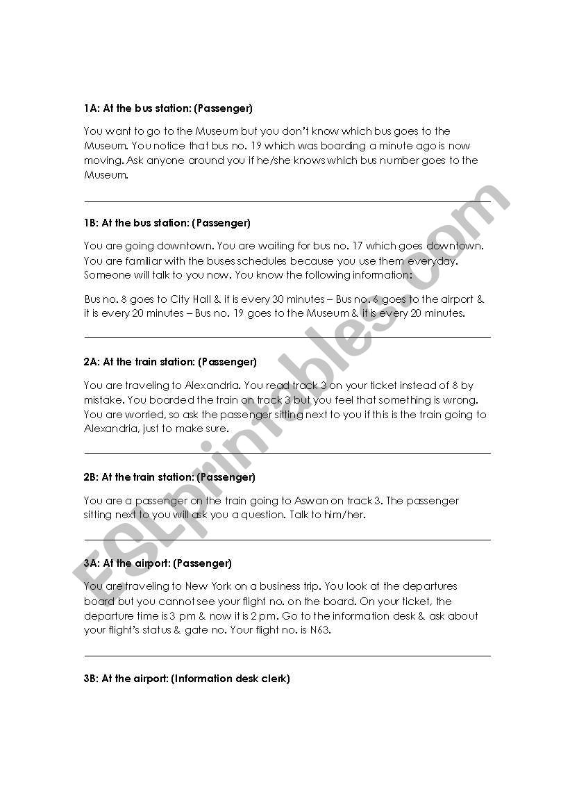 Transportation Roleplays worksheet