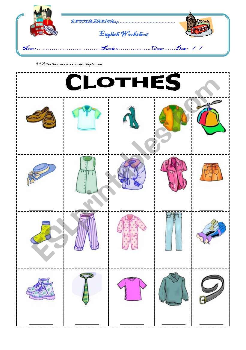 Clothes worksheet