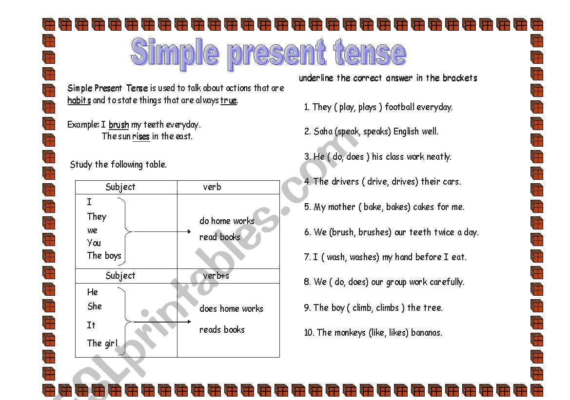 simple present tense worksheet