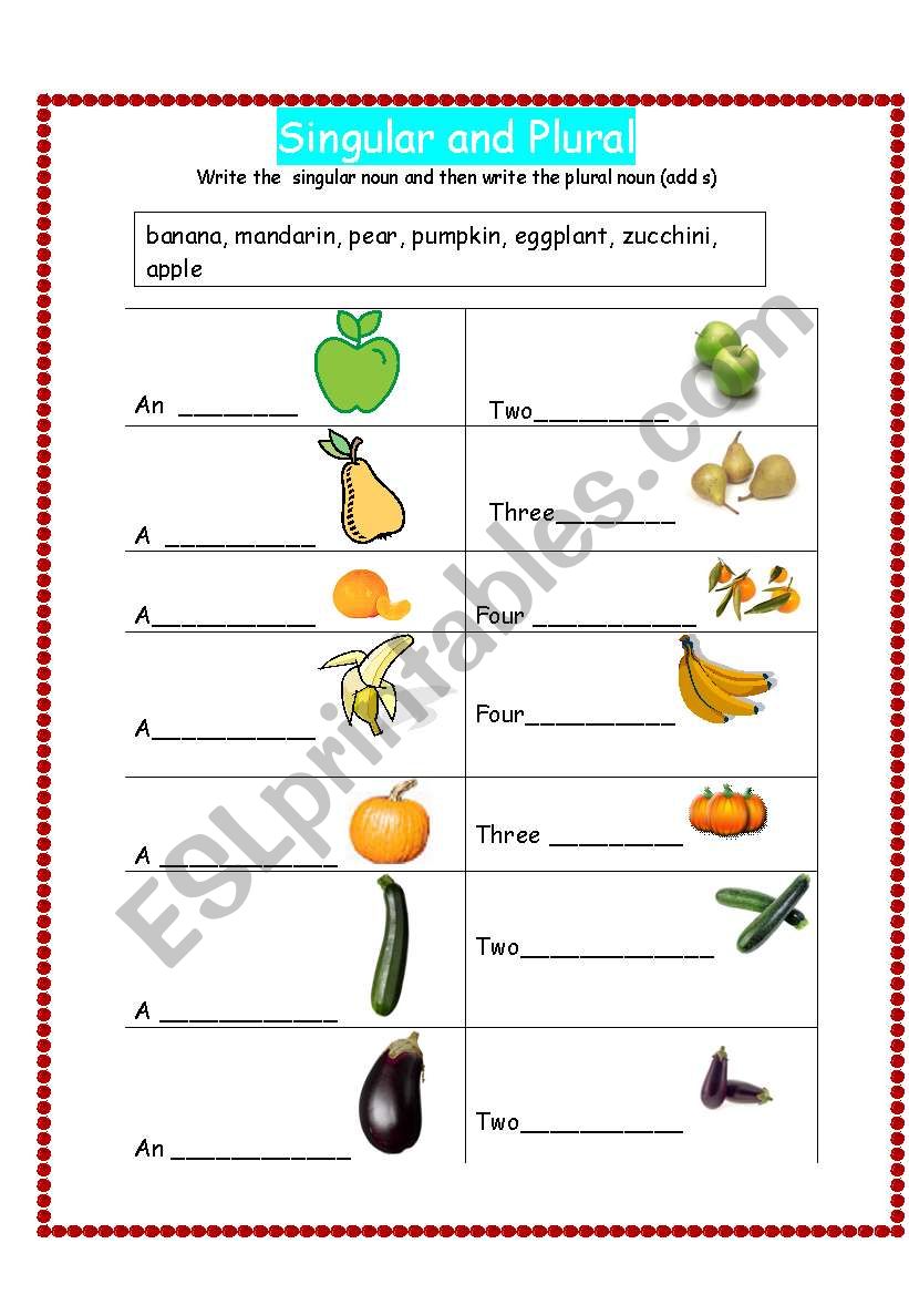 singular and plural with s worksheet
