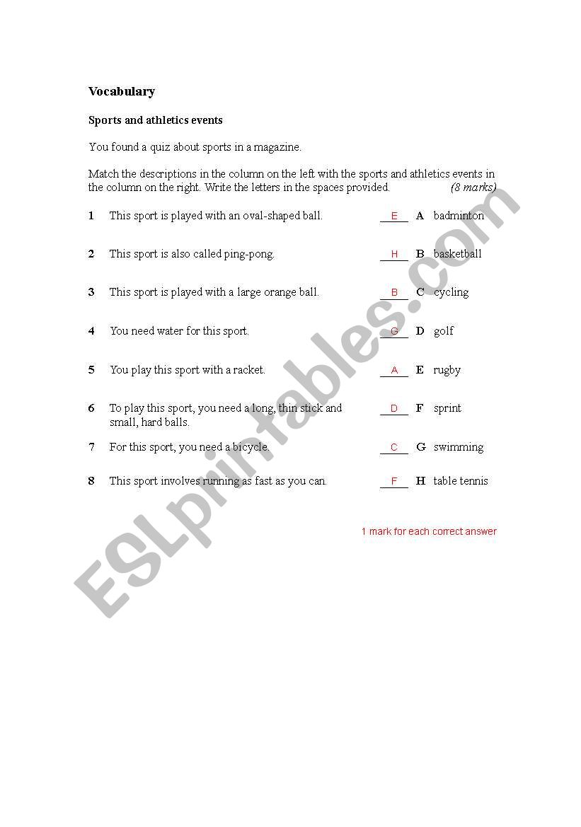 Vocab - Sports and athletics events.doc