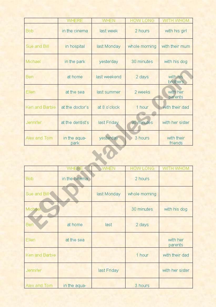 WAS/WERE Questions worksheet