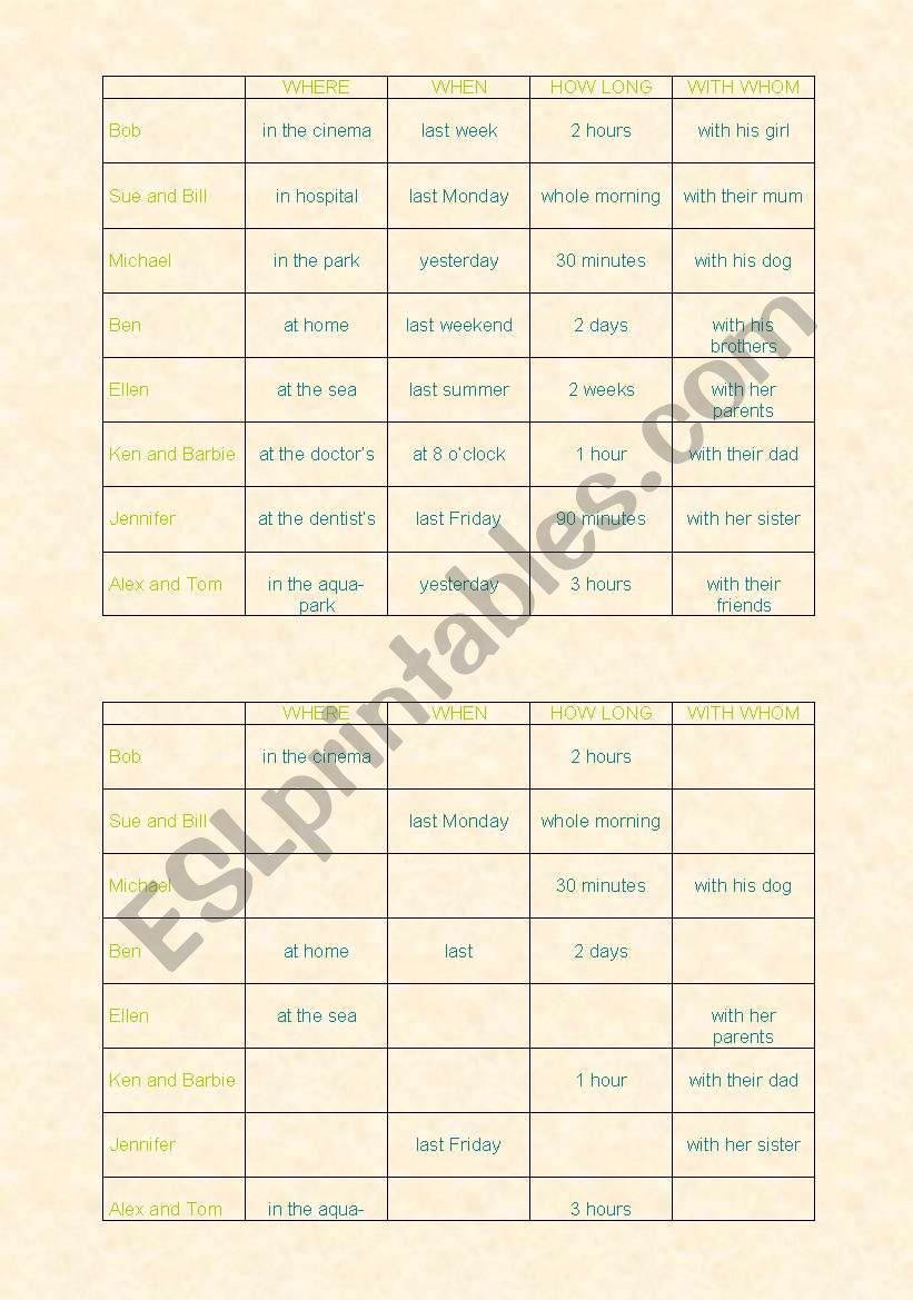 WAS/WERE Questions worksheet