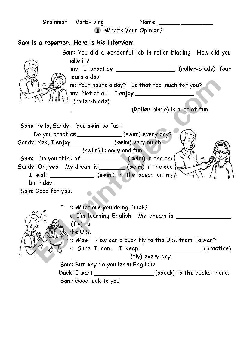 Grammar Verb + Ving worksheet