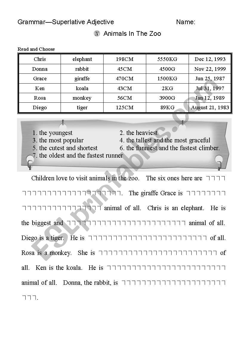 Superlatvie Worrksheet worksheet