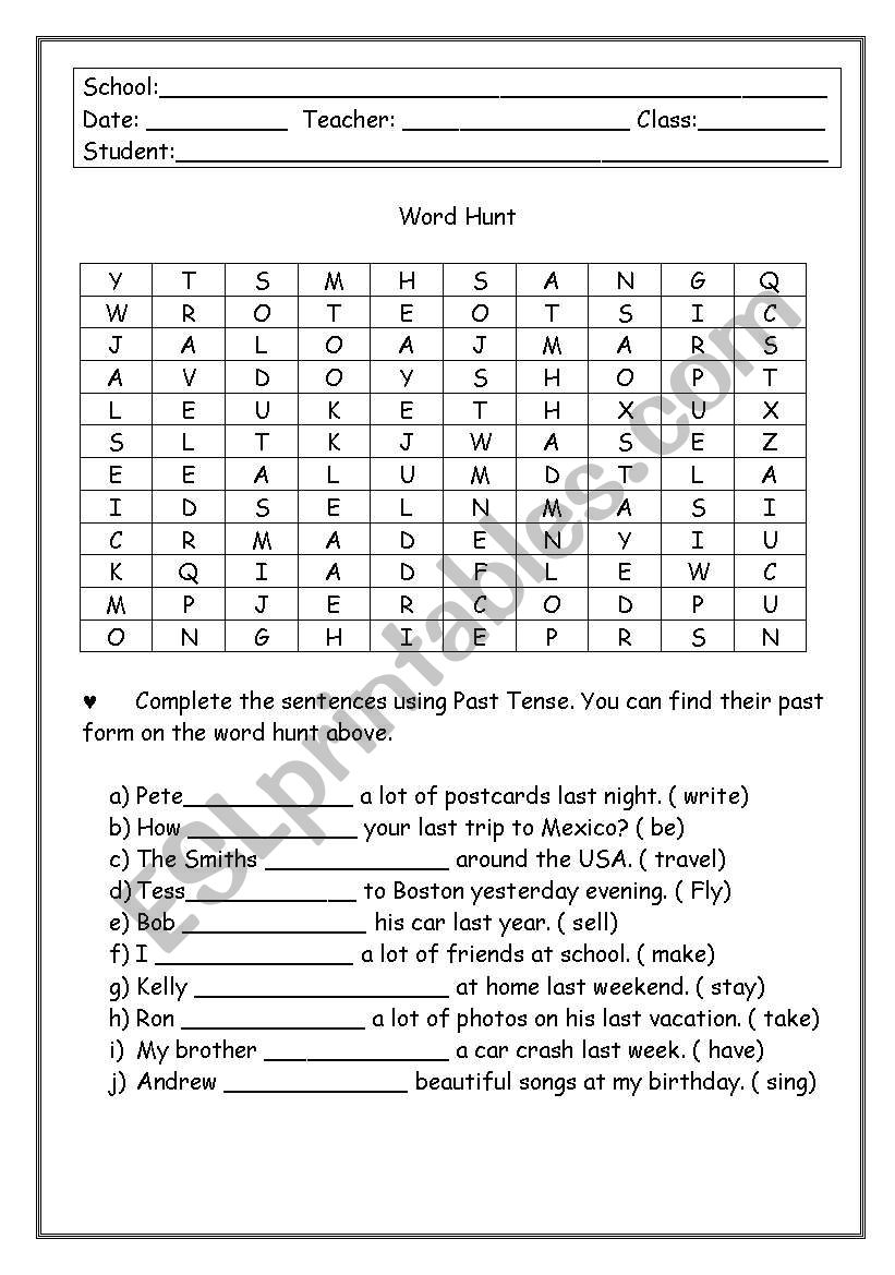 SIMPLE PAST CROSSWORDS worksheet