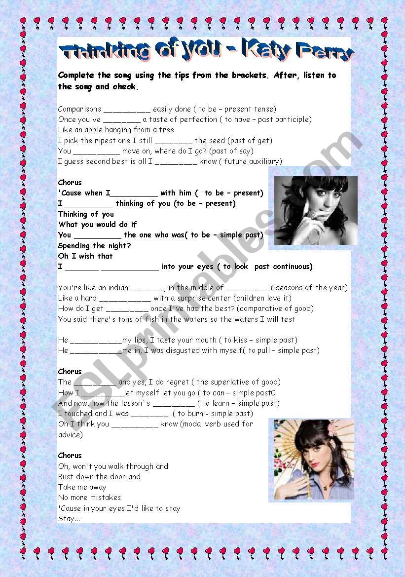 Thinking of you worksheet