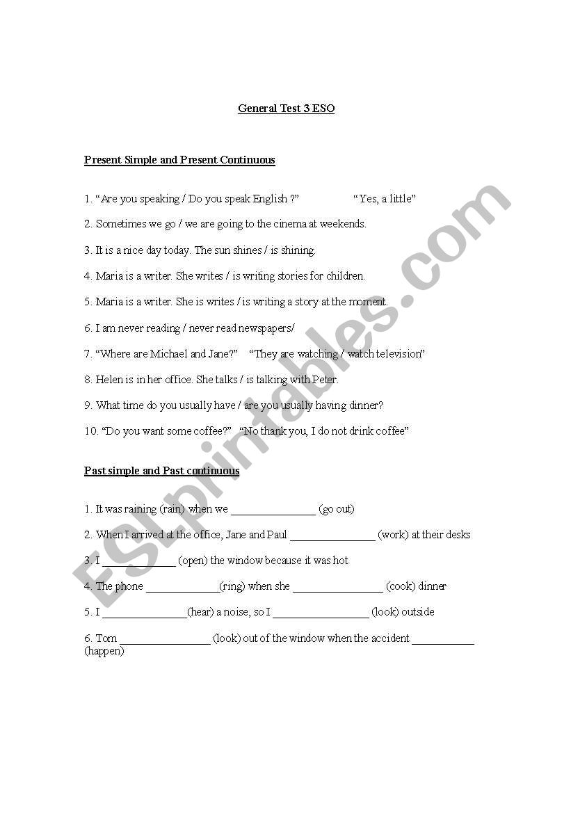 General Test - 3 ESO worksheet