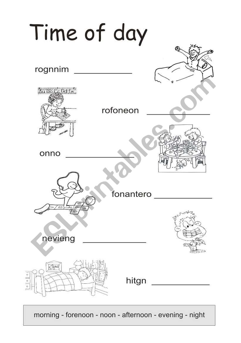 times of the day worksheet