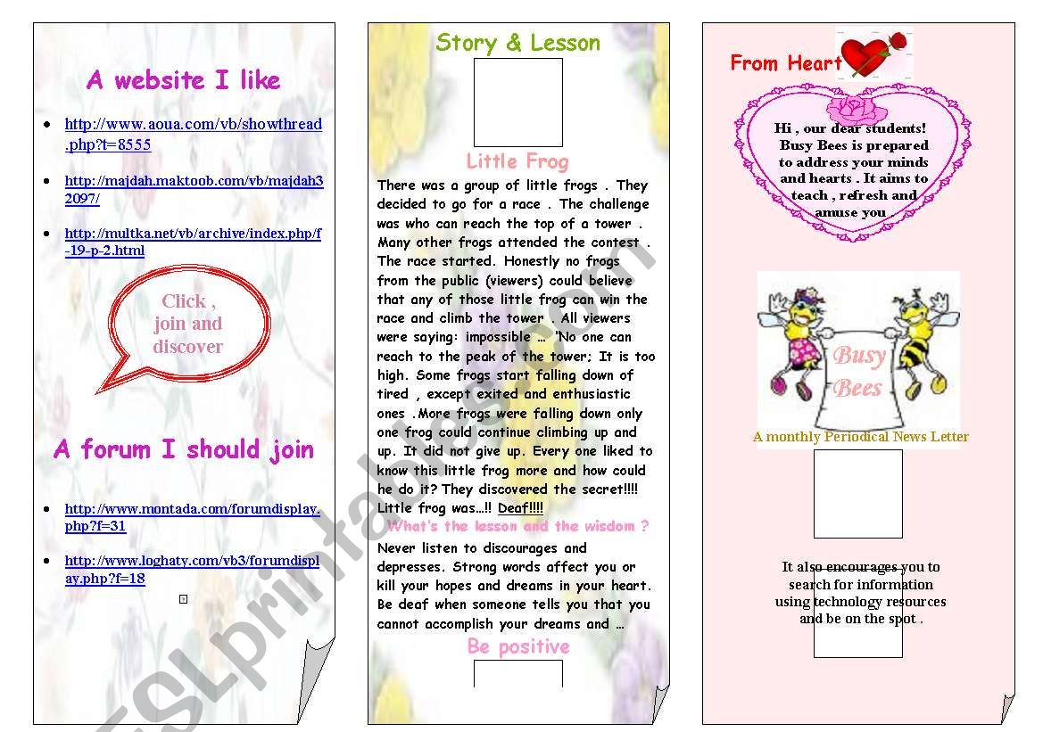 Busy Bees Leaflet worksheet