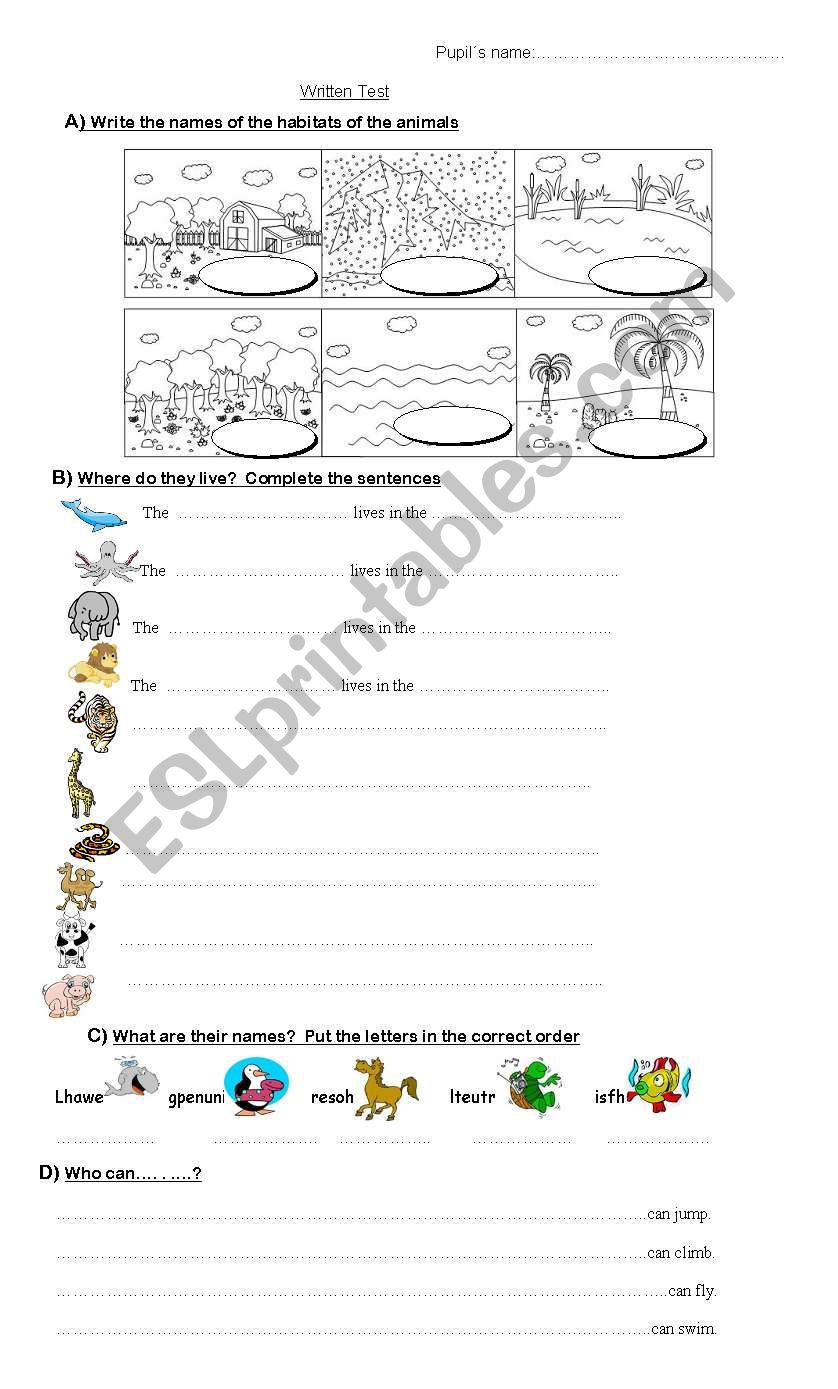 animals habitats worksheet