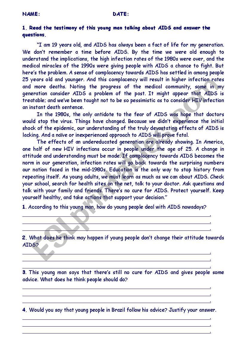 Reading - a young mans opinion about AIDS