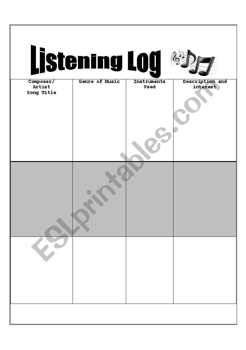 English worksheets: Listening Log for musical ear training