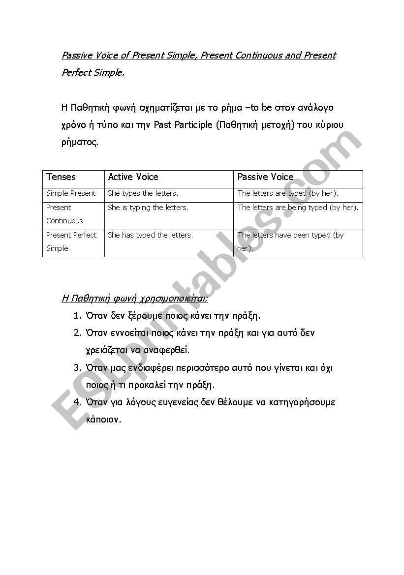 passive voice of present simple, present continuous and present perfect simple