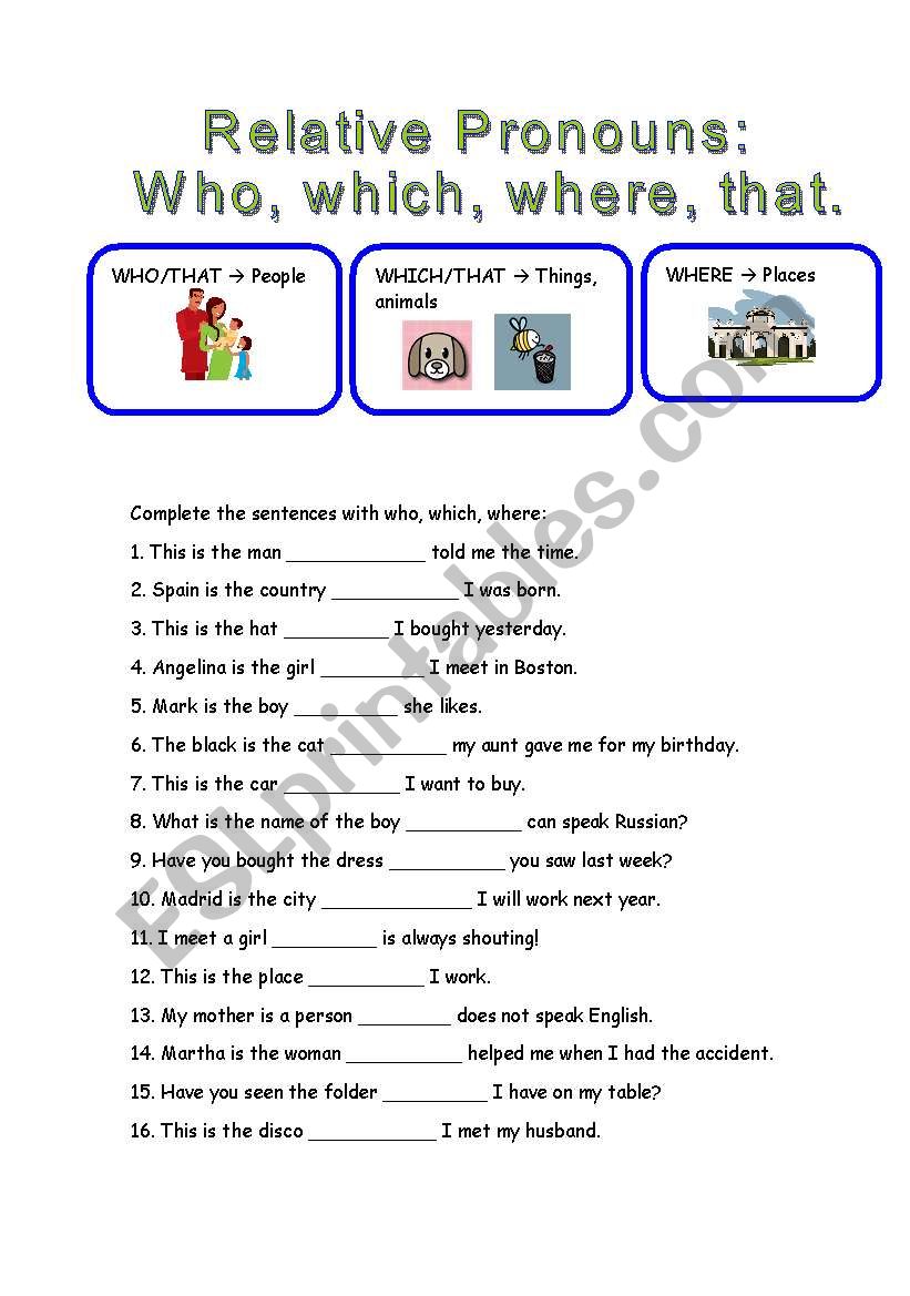 RELATIVE PRONOUNS: WHO, WHICH, WHERE