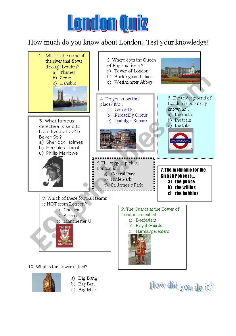 London quiz worksheet