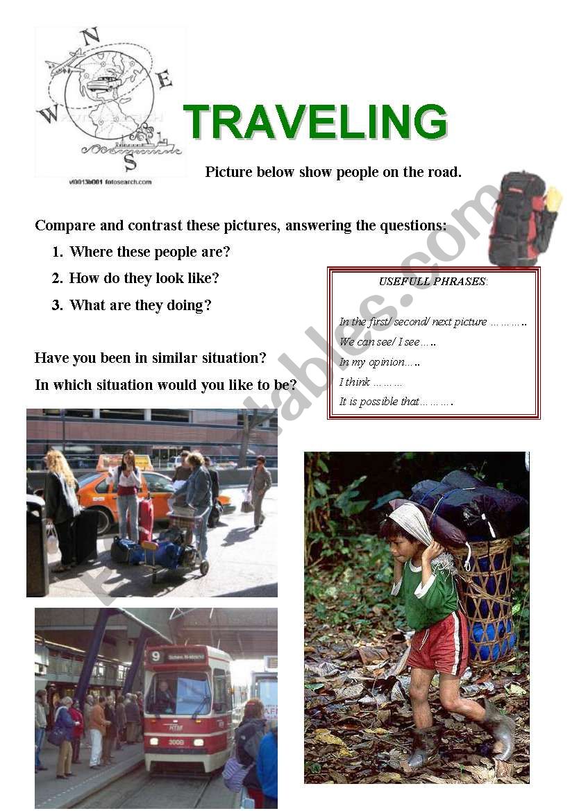 Traveling - speaking practise worksheet