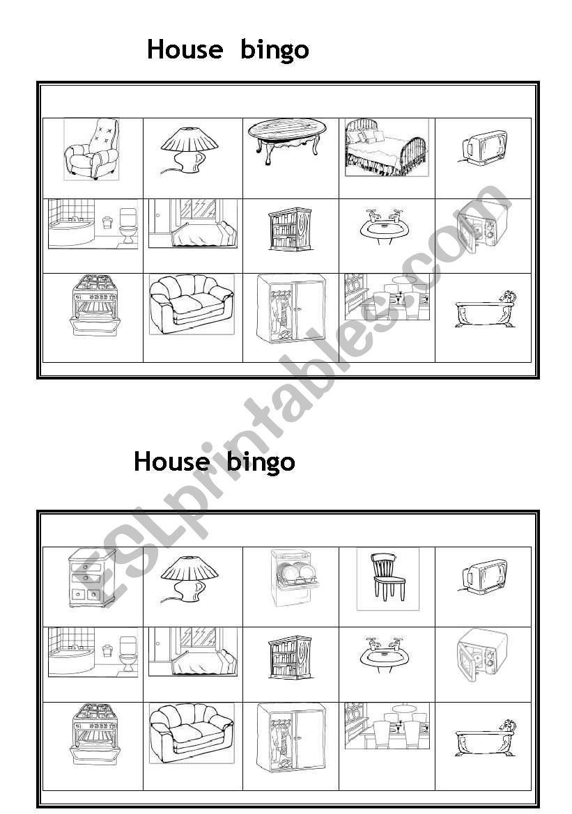 House bingo worksheet