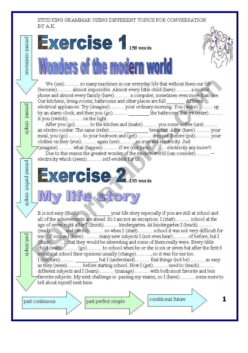 5 pages Teaching Tenses using Topics for conversation KEY included