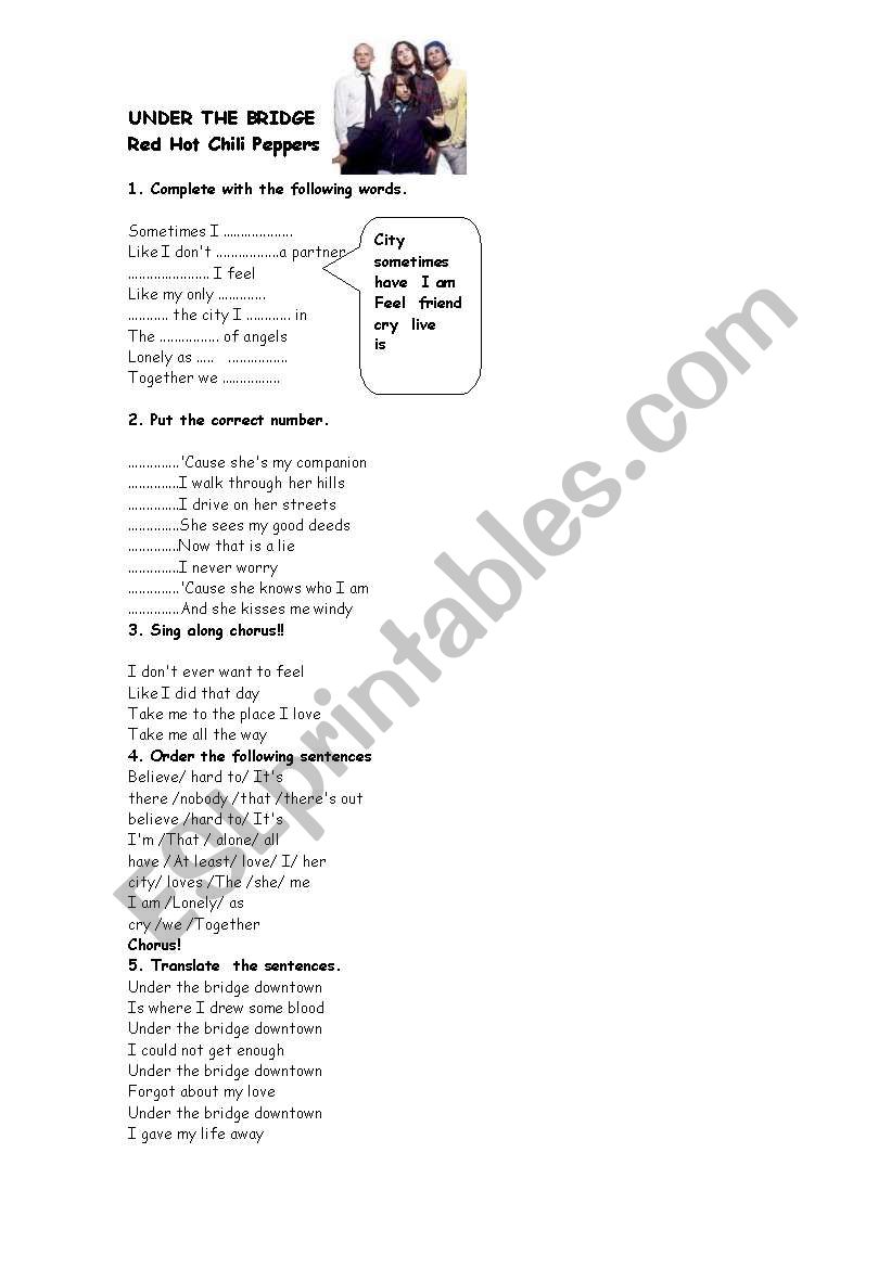 Under the Bridge worksheet