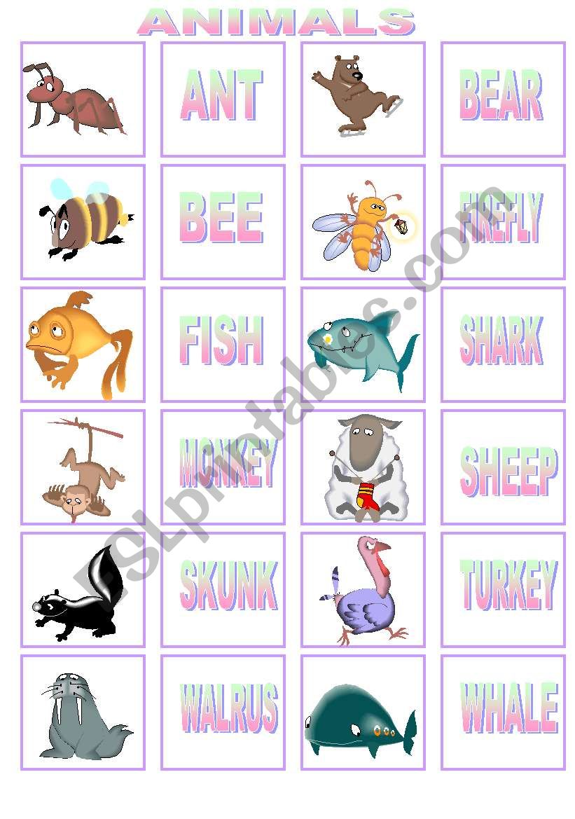 ANIMALS MEMORY GAME. PART 1 worksheet
