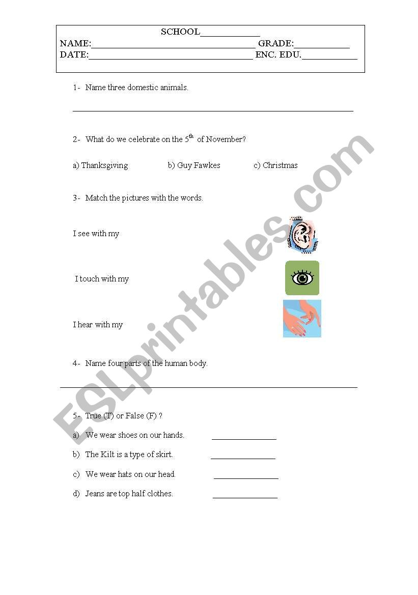 Test 2 worksheet