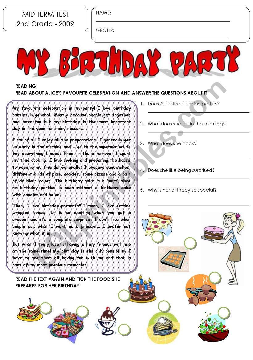 MID-TERM TEST: CELEBRATIONS worksheet