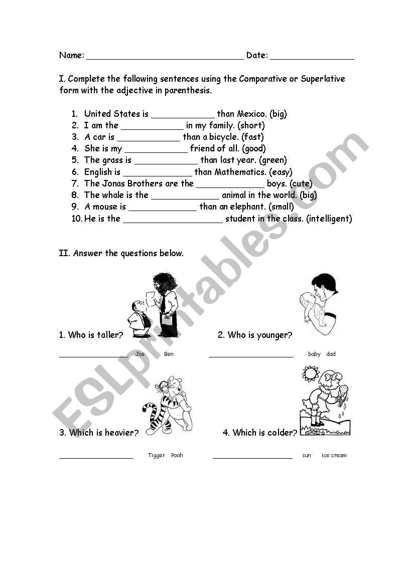 Comparatives and Superlatives worksheet