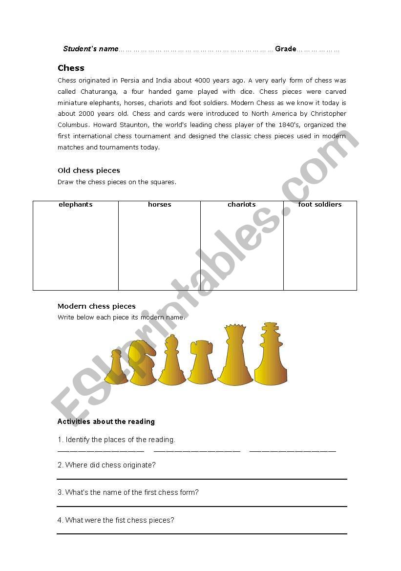 Chess history worksheet