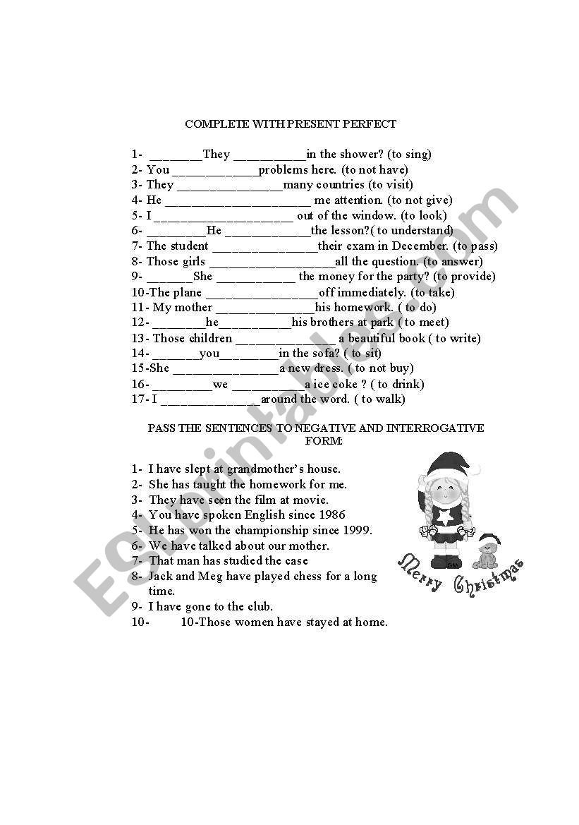 present  perfect worksheet