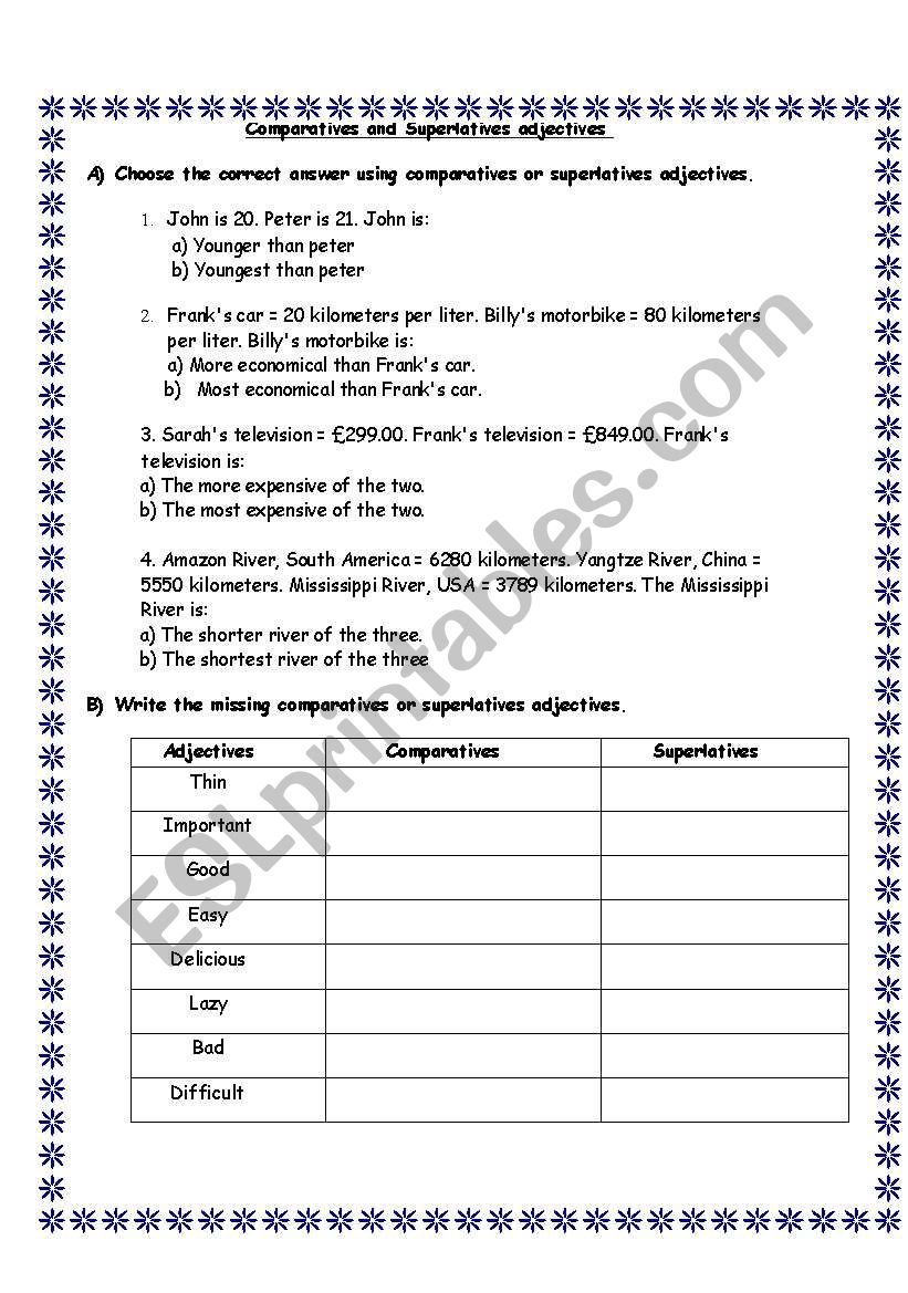 COMPARATIVES AND SUPERLATIVES worksheet