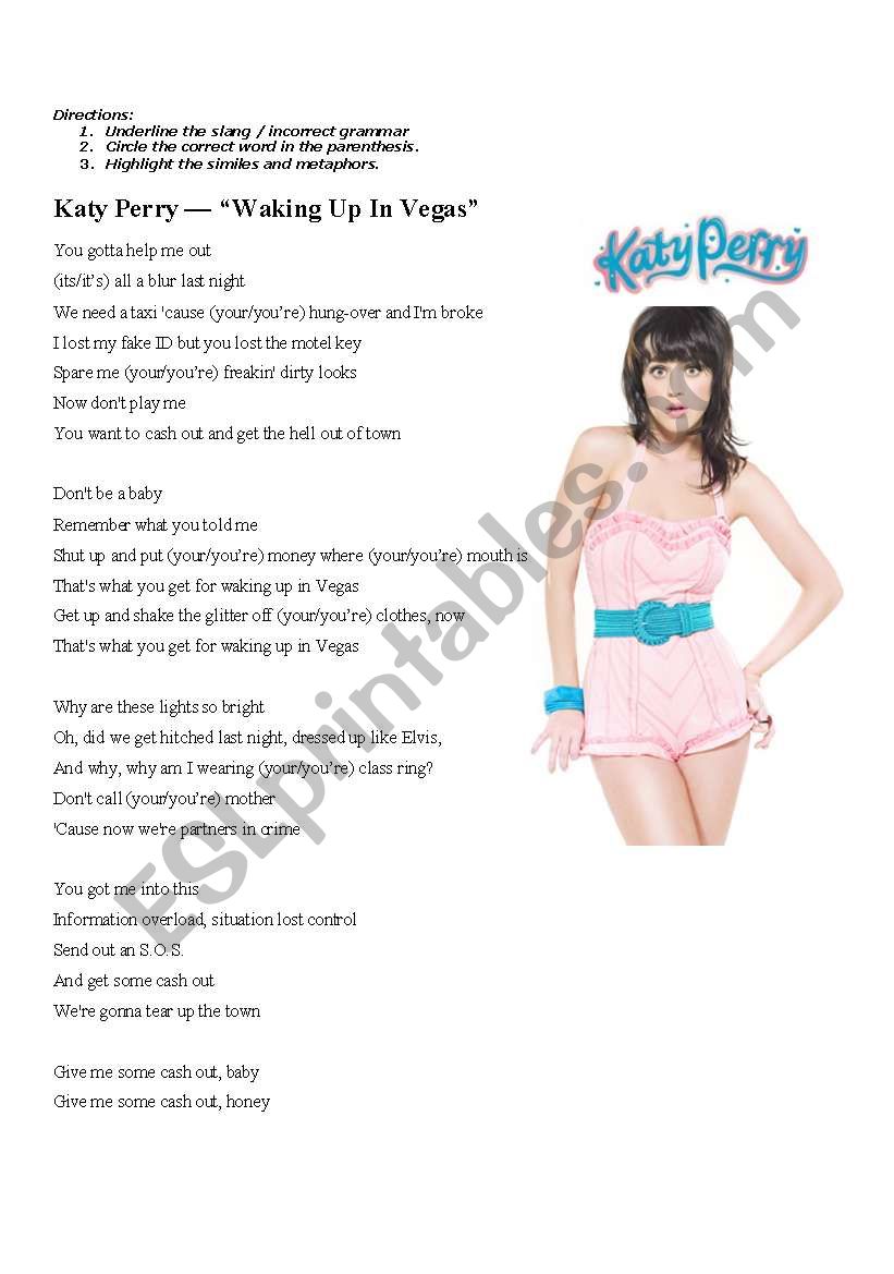 Katy Perry - Waking Up in Vegas Grammar Assignment