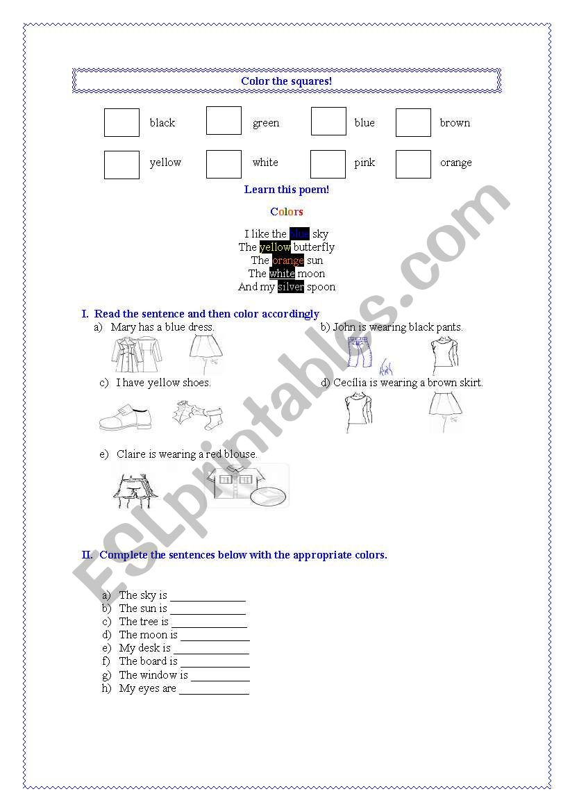 Colors and clothes worksheet