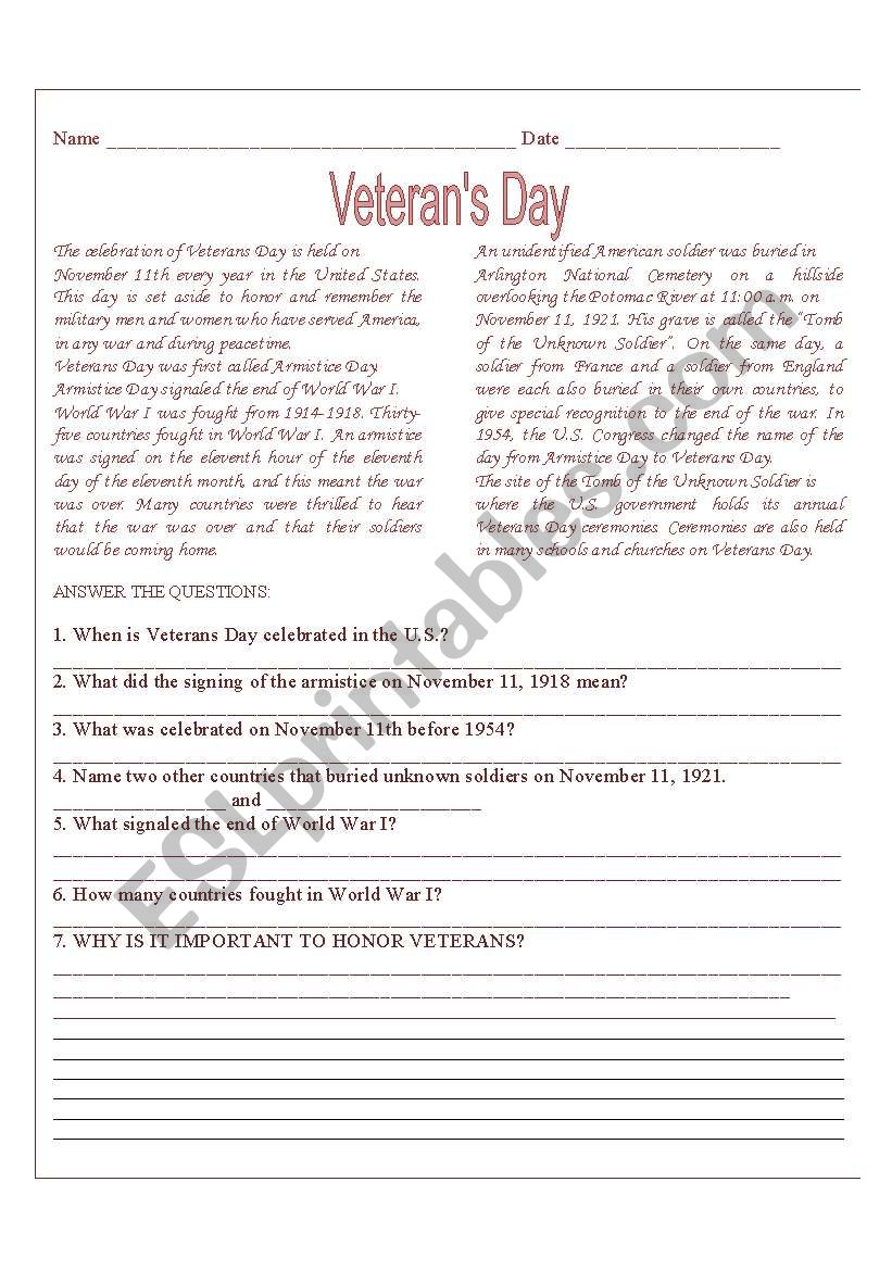 veterans day worksheet