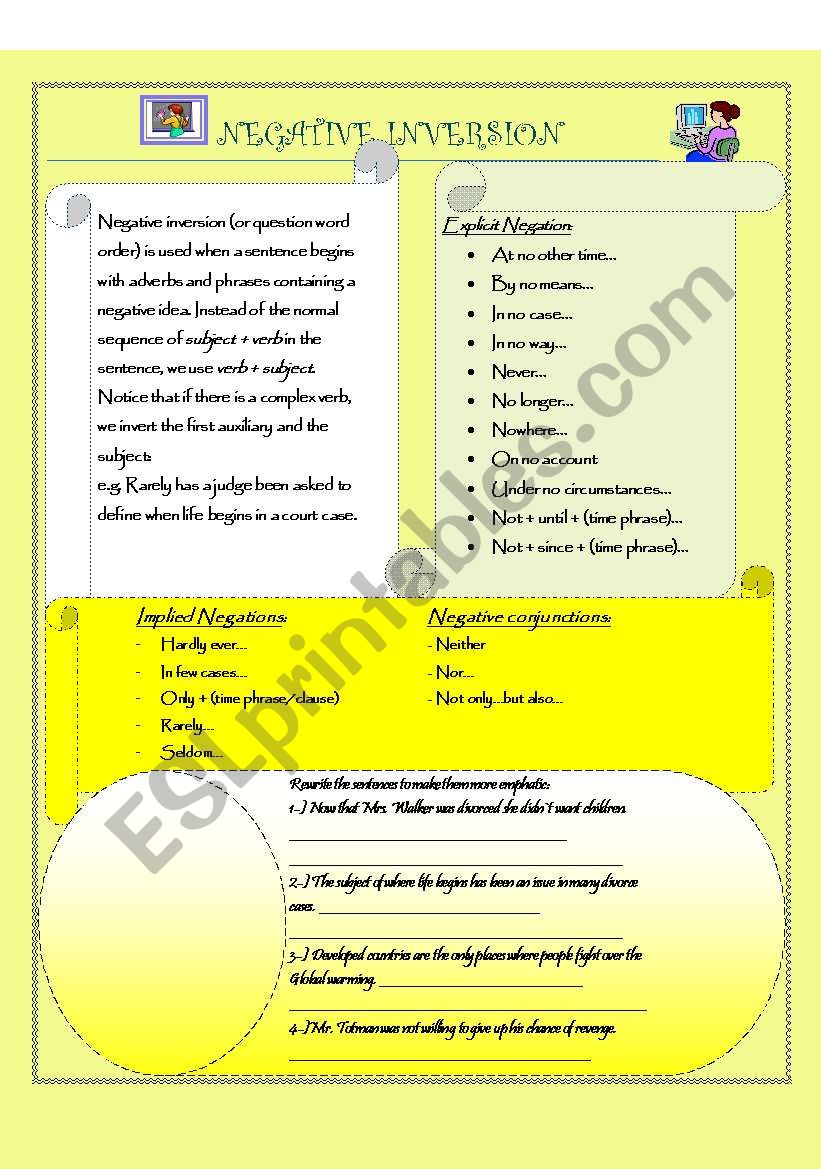 Negative Inversion worksheet